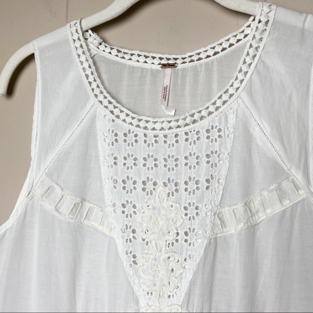 Free People eyelet lace sleeveless top‎ tunic blouse white ivory tiered boho - Picture 4 of 11